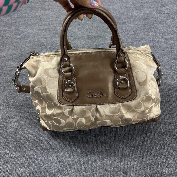 Coach Ashley Signature Satchel Handbag Purse Khaki Brown Colorway Casual Work - Picture 1 of 14